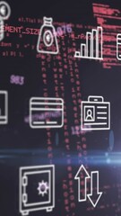 Poster - Animation of multiple changing numbers and digital icons over data processing and light spot