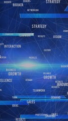 Poster - Animation of globe of business concept texts and light spot against blue background