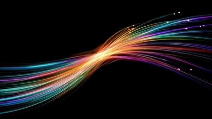 Poster - Vibrant multi-colored firework trails curving gracefully as they light up a seamless black background.