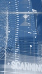 Poster - Animation of computer language over loading bars, map, graph, texts over low angle view of buildings