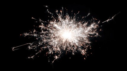 Poster - Sparkling white firework explosion resembling a starburst, perfectly isolated on a jet black backdrop.