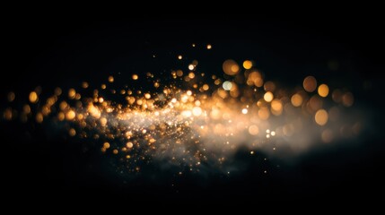 Poster - Soft-focus firework explosion creating dreamy bokeh sparkles in golden tones over pure black.