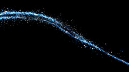 Poster - Single blue firework trail arcing beautifully with tiny sparkling particles on a seamless black background.