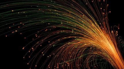 Poster - Neon-hued firework trails spiraling dynamically outward against a rich, untextured black background.