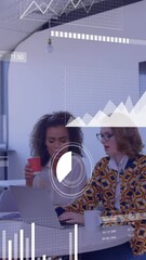 Poster - Animation of financial data processing over diverse business people in office