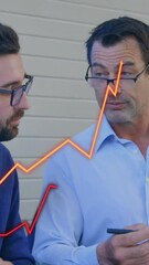 Poster - Animation of data processing over diverse colleagues having meeting in office