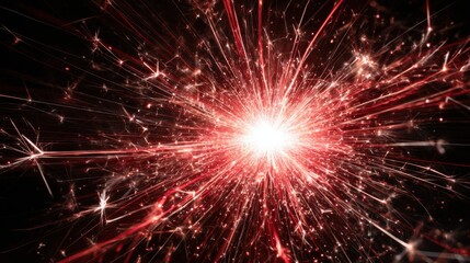 Poster - Close-up of a single bright firework burst with glowing white and red sparks against deep black.