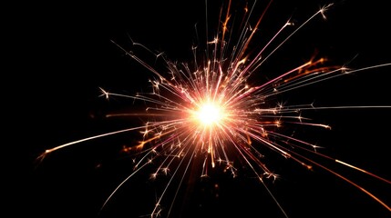 Poster - Close-up of a single bright firework burst with glowing white and red sparks against deep black.