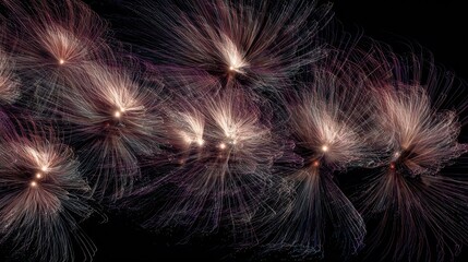 Poster - Artistic long exposure of colorful firework bursts creating intricate patterns over an all-black background.