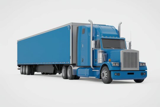Large blue truck with a semitrailer. Template for placing graphics. 3d rendering, with empty blank space for text copy space or mockup design, high detail, 8k
