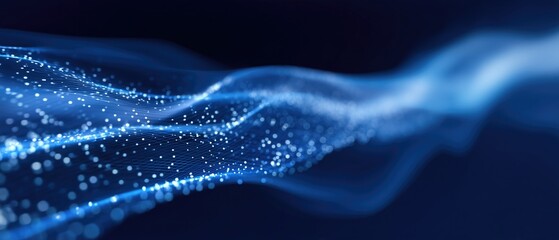 Leinwandbilder - Abstract blue tech wave background with glowing dots, digital data flow, and futuristic network lines, ideal for wallpaper, innovation, science, and modern design projects.