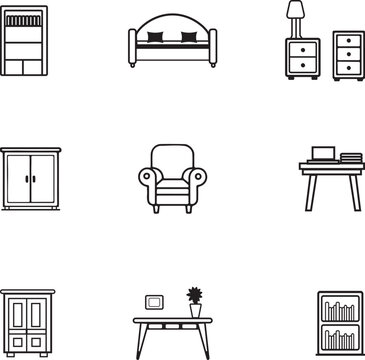 furniture icons set vector design illustrator line art
