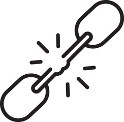 Poster - Broken chain link icon, simple black outline, symbolizing disconnection, failure, or weakness, with lines indicating breakage, isolated on transparency background