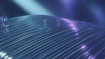 Aufkleber - Abstract Serenity: A mesmerizing interplay of light and form, showcasing metallic texture undulating waves and floating spheres creating a captivating, high-tech modern design.