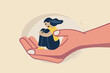 © Sector30 - Mental health treatment, care and understanding about depression illness or psychotherapy to protect mental illness concept, warm hand tendering hold depressed solitude girl to solve stress problem.