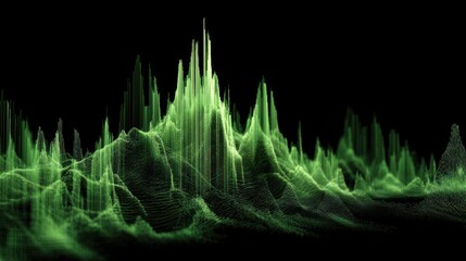Poster - High-frequency soundwave visualization with sharp, jagged peaks and quick pulses in electric green.
