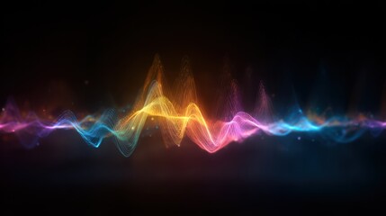 Poster - Colorful soundwave lines vibrating dynamically with soft glow effect against a dark seamless backdrop.