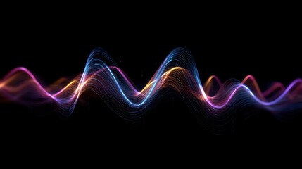 Poster - Colorful soundwave lines vibrating dynamically with soft glow effect against a dark seamless backdrop.