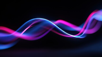 Poster - Close-up of an abstract neon audio waveform, undulating gracefully in electric blue and pink.