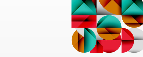 Poster - Abstract geometric composition. Shapes overlap, creating colorful patterns. Minimalist design with white space. Modern aesthetic.