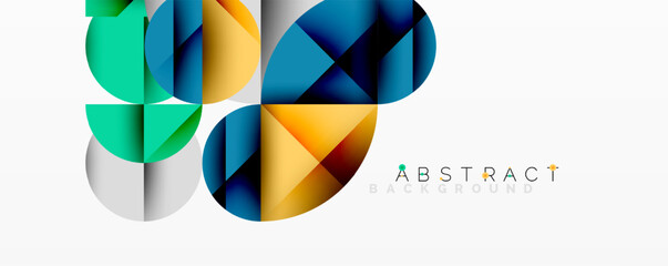 Poster - Modern design features overlapping colorful shapes. Geometric elements create dynamic visual effect on white background.