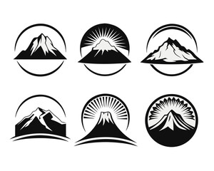 Poster - Comprehensive collection of diverse mountain shapes and silhouettes ideal for outdoor adventure branding travel promotions and natural landscape graphic design projects