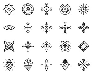 Poster - Intricate neo tribal gothic geometric motifs in a modern abstract decorative arrangement with bold contrasting colors