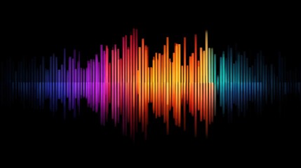 Poster - Audio equalizer bar-style waveform animation, vibrant colorful bars moving up and down on black.