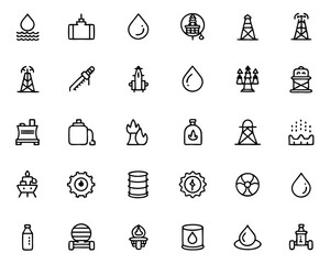 Poster - Comprehensive collection of industrial energy symbols featuring oil drilling rigs gas pipelines refineries and fuel station elements for modern design applications