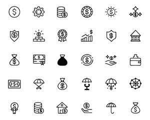 Poster - Comprehensive collection of modern minimalist financial symbols and icons perfect for digital platforms and presentations all easily editable