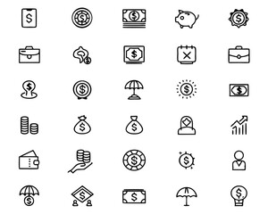 Poster - Comprehensive collection of thin line icons representing various personal finance concepts suitable for digital and print applications easily editable for customization