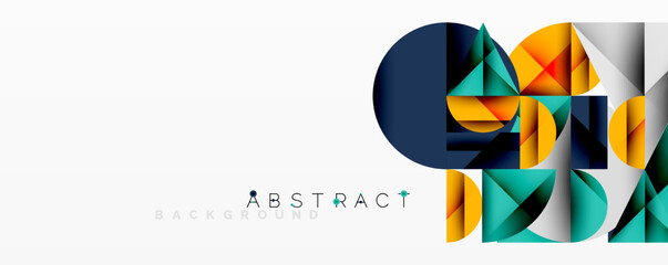 Poster - Geometric shapes overlap, creating vibrant abstract composition. Modern design features bold colors, clean lines. Minimalist aesthetic.