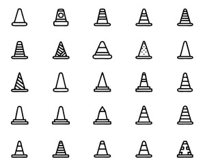 Poster - Striking thin line flat illustration of a bright yellow traffic safety cone a common construction zone warning symbol presented as a clean graphic element for diverse applications