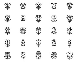 Poster - Elegant single line art collection featuring various blooming rose flowers perfect for botanical designs and decorative elements rendered with smooth continuous strokes