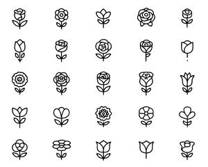 Poster - Elegant collection of single line art floral elements showcasing various rose blooms and botanical outlines perfect for artistic and decorative applications