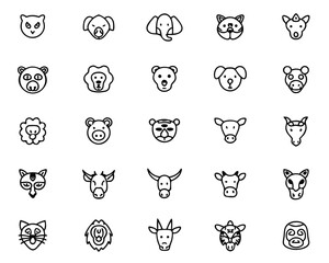 Poster - Collection of stylized minimalist savanna animal head emblems featuring clean thin line art for modern branding and design projects