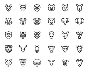 Poster - Collection of stylized geometric animal head graphics featuring thin line art and a minimalist aesthetic suitable for branding and design projects