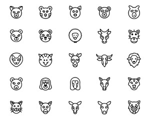 Poster - Abstract geometric animal head collection featuring thin line art for wildlife and safari themes in a minimalist style