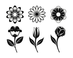 Poster - A collection of stylized floral emblems and botanical graphics featuring simple outlines and vibrant color combinations for diverse design applications