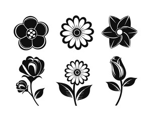 Poster - A collection of stylized floral emblems and botanical symbols featuring simple outlines and vibrant color accents for versatile design applications