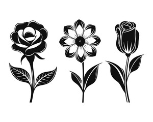 Poster - A collection of simple stylized floral graphics featuring blooming petals and botanical elements presented in a clean modern artistic style with distinct color accents