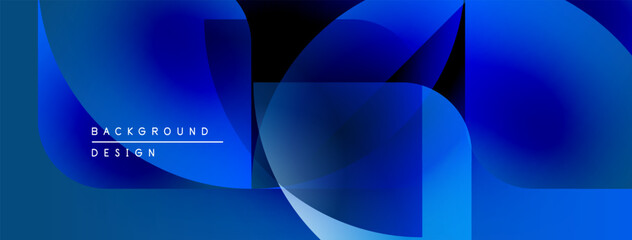 Poster - Abstract blue shapes overlap, creating dynamic background. Modern design features gradients, layers, smooth transitions.