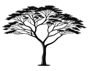 Poster - Elegant silhouette of an acacia tree displayed with striking black and vibrant yellow cyan and magenta color accents for graphic design projects