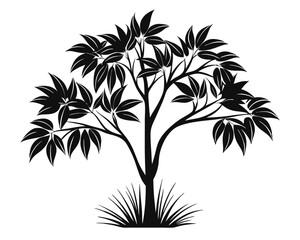 Poster - Clean black outlines of various trees shrubs and bushes presented against a pure white backdrop for versatile design applications