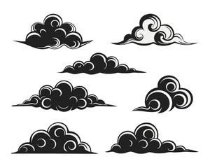 Poster - Architectural design elements a collection of stylized cloud silhouettes for blueprint visualizations and conceptual renderings in black and white