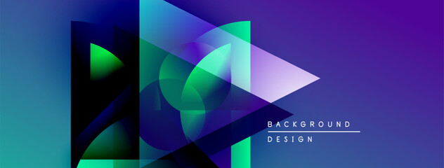 Aufkleber - Abstract geometric shapes overlap, creating vibrant blue, purple gradients. Modern design elements suggest digital art, background texture.