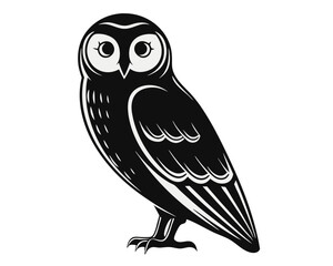 Poster - Elegant minimalist solid black silhouette of a wise owl perched showcasing a clean and modern graphic design suitable for various artistic applications and branding projects
