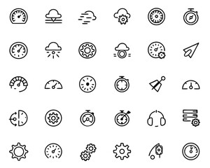 Poster - Collection of sleek minimalist speed and movement outline symbols featuring fast and slow indicators perfect for digital interfaces and graphic design projects