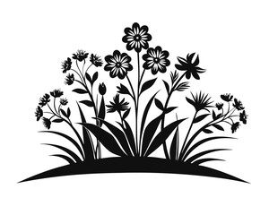 Poster - Elegant summer garden floral silhouettes featuring blooming plants and delicate foliage in a striking black and vibrant color palette perfect for decorative applications