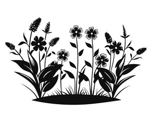 Poster - Elegant black and yellow floral silhouettes capturing the essence of a vibrant summer garden bloom arrangement